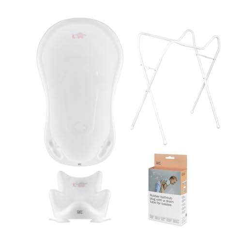 Hylat Baby Set: Baby Badewanne mit Gestell, Badesitz und Abfluss - TÜV Rheinland zertifiziert -...