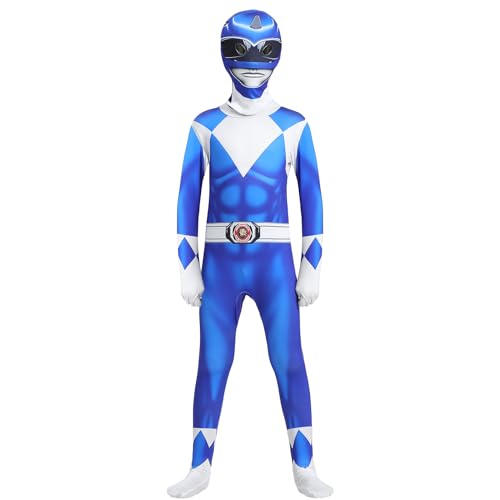 Suffolly Power Rangs Kostüm für Kinder Muskelkostüm Karneval Dino Faschingskostüme Kinder (Blau,...