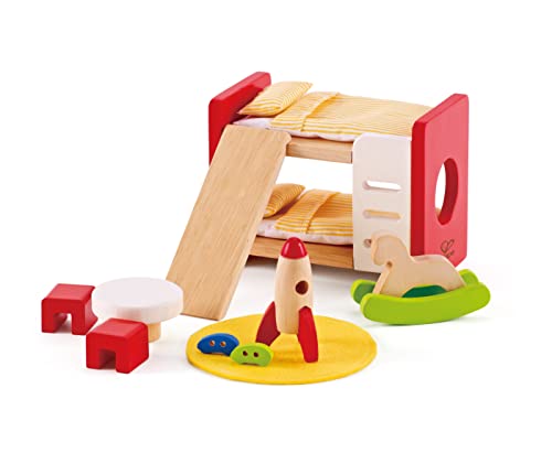 Hape Holz Kinderzimmer Möbel | detailgetreues Kinderzimmer Puppenhaus Möbelset inklusive...