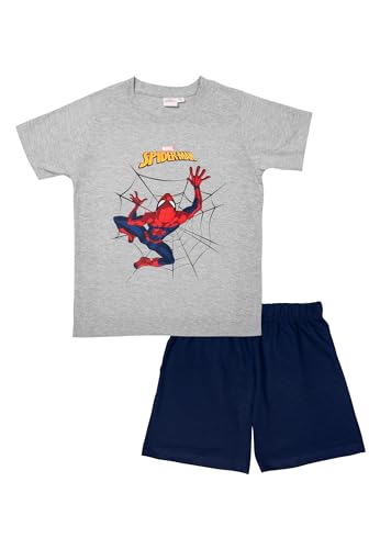 Marvel Spiderman Schlafanzug für Jungen - Kinder Pyjama Set Kurzarm Oberteil mit Hose Grau/Blau...