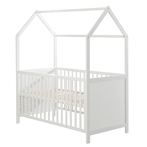 roba Hausbett 70 x 140 cm - FSC zertifiziert - Babybett in Hausoptik - Höhenverstellbar - Umbaubar...