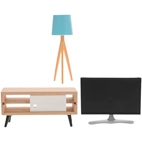 Toddmomy Mini-Puppenmöbel 1 Set Holzpuppenhausmöbel-Set 1:12 Mini-Tv-Schrank Tischlampe Modell...