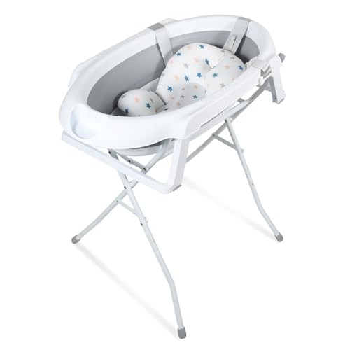 Eulenke Babywanne mit Ständer Faltbare Baby Badewanne Set mit integriertem Thermometer und Gestell...