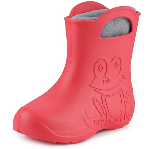 Ladeheid Eva Kinder Jungen Mädchen Gummistiefel Regenschuhe gefüttert LA-CA-03 (Koralle/Grau,...