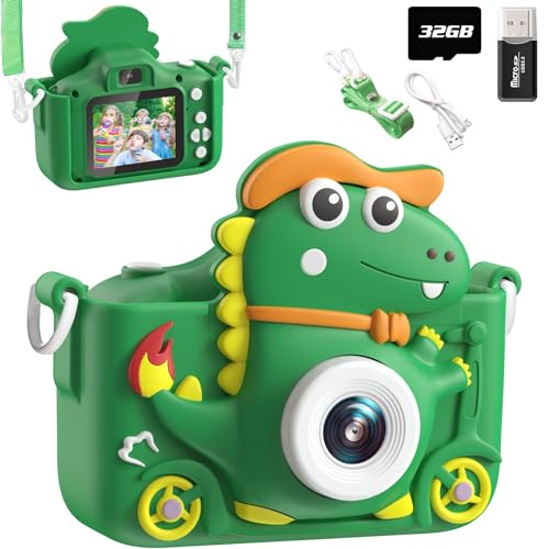 Kinderkamera Dinosaurier, Kinder Kamera 2' Display 1080P, Selfie Digitalkamera Kinder mit 32GB,...
