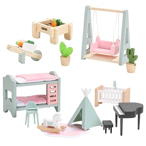 Puppenhaus Möbel Set, Holz und Kunststoff Terrassen und Babyzimmer Set, 20 Teiliges Puppenhaus...