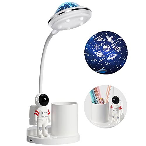 WLHBF Schreibtischlampe Kinder, LED Astronaut Tragbar Tischlampe, Leselampe mit Projektion...