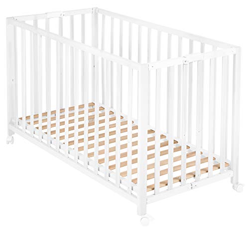 roba Klappbett Fold Up 60 x 120 - Klappbares Babybett aus Holz - 2-fach höhenverstellbar -...