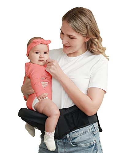 Babymust Babytrage mit Hüftsitz, Fortschrittlicher Verstellbarer Hüftgurt & Mehrere Taschen,...