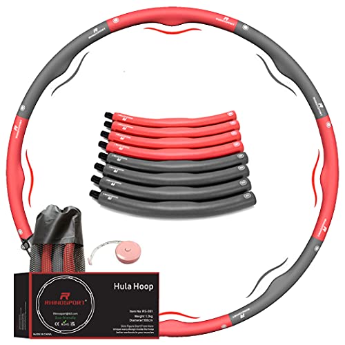 RHINOSPORT Hula Hoop Reifen Erwachsene anfänger 1,2 kg rot abnehmen Kinder mit massband Massage 8...