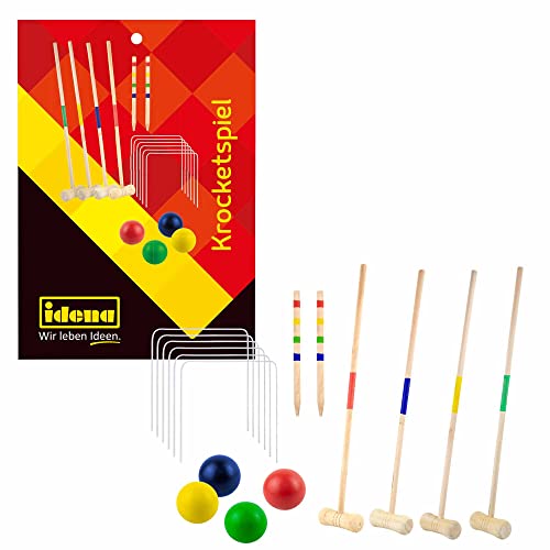 Idena 40609 - Krocket Spiel für Kinder, Croquet mit Schlägern, Bällen und Zielmarkierungsstäben...