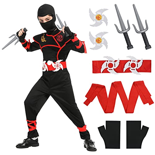 Aomig Jungen Ninja Kostüm Kinder, Ninja Anzug Jungen Mädchen, Kinderkostüm Ninja Set Schwarz Rot,...