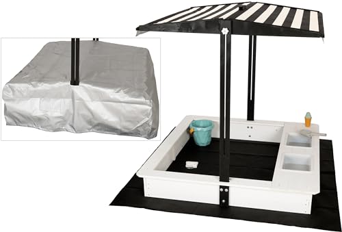 WONDERMAKE® Design Sandkasten mit Matschküche, Dach, Abdeckung OXFORD 420D, Vliesfolie, Sandkiste...