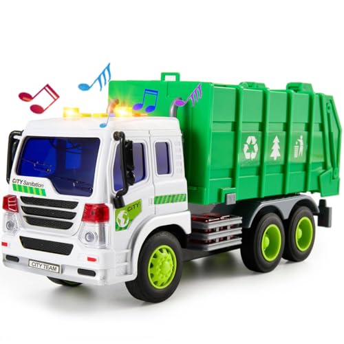 HERSITY Müllauto Spielzeug mit Sound und Licht, 1:16 LKW Müllwagen Grün Autos Fahrzeuge...