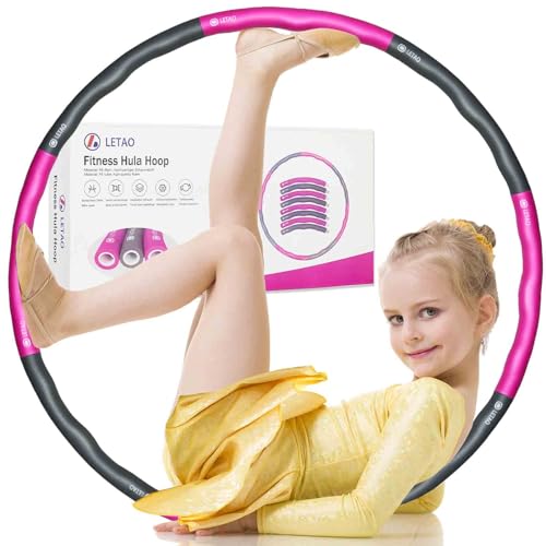 LETAO Hula Hoop Reifen Kinder von 4+ ~ 12 | EIN 8 Teiliger Abnehmbarer(pink Grey 0.68 kg)