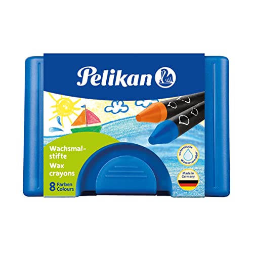 Pelikan 722959 - Wachsmaler rund 666 / 8 wasservermalbar, wasserlöslich, im blauen Kunststoffetui