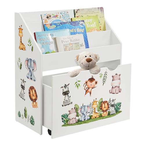 Juskys Kinder Bücherregal mit 3 Fächern & Spielzeugkiste - Holz Regal 63x30x70 cm BTH -...