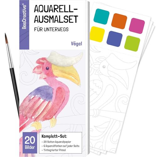 BeeCreative Aquarell Ausmalbuch für Kinder ab 5 bis 8 Jahren, Wasserfarben-Ausmalblock zum...