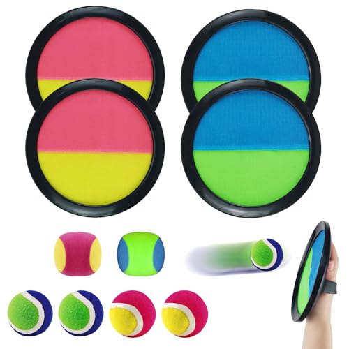 9-Teiliges Set Klettballspiel, Klettball Set mit 4 Klett Ball Paddle und 5 Klettball, Klettballspiel...