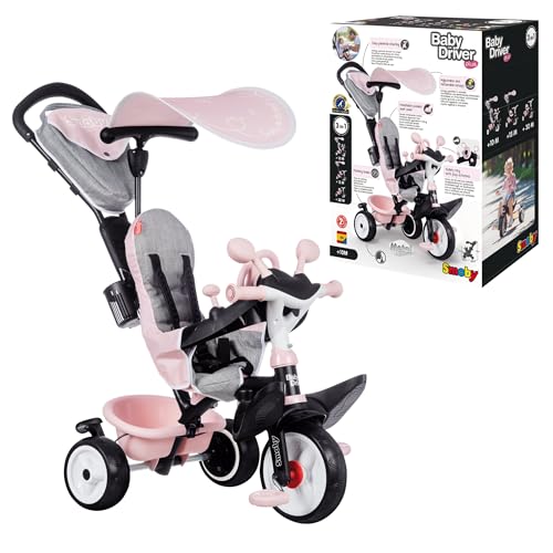 Smoby - Baby Driver Plus Rosa - 3-in-1 Kinder Dreirad, mitwachsendes Multifunktionsfahrzeug mit...