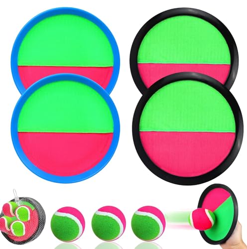 Klettballspiel, Fangballspiel mit 4 Fangscheiben 4 Bälle, Kinder Klettball , Klettball Set...