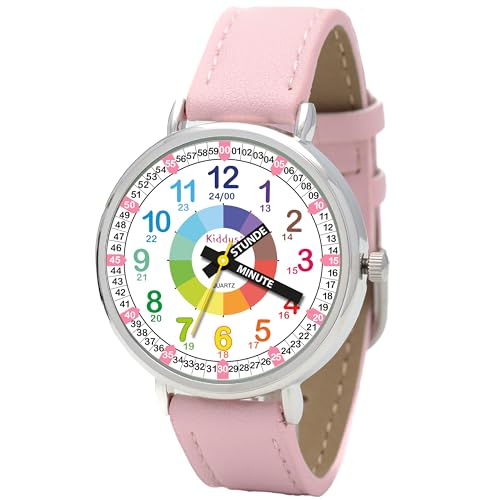 Kiddus Lern Armbanduhr für Kinder, Jungen und Mädchen. Analoge Armbanduhr mit Zeitlernübungen....