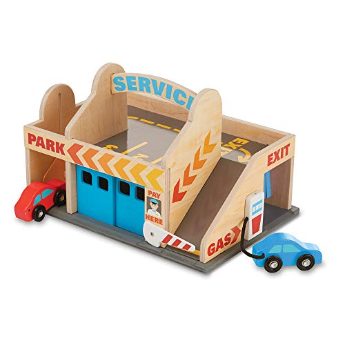 Melissa & Doug Service Station Parking Garage , Wooden Vehicle , Pretend Play , 3+ , Gift for Boy or...
