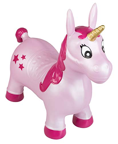 Idena 40133 - Hüpfpferd Einhorn pink mit Sternen, inklusive Luftpumpe, belastbar bis 50 kg, perfekt...