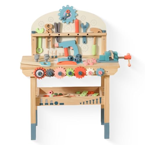 Werkzeugkoffer Kinder Werkbank, Holzspielzeug Kinderwerkzeug ab 2 3 4 Jahre Montessori Spielzeug...