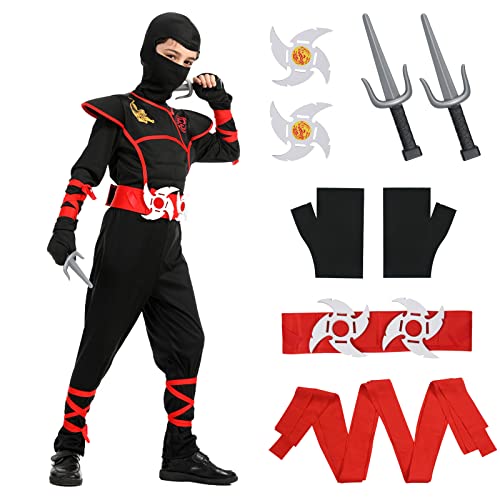 Aomig Ninja Kostüm Kinder, 13Pcs Kinderkostüm Ninja Set, Jungen Mädchen Ninja Anzug Kinder, Ninja...