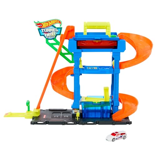 Hot Wheels Let's Race Netflix - City Spielzeugauto-Trackset, Farbwechsel-Tunnelautowaschanlage mit 1...