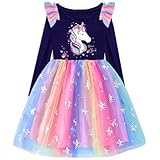 VIKITA Mädchen Kleider Einhorn Kleid Langarm Prinzessin Tüll Party Festlich Kleid LH4872 5T