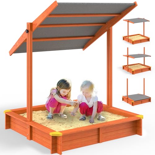 Spielwerk® Sandkasten Max Sonnendach 140x140x120cm imprägniertes Holz Füllstand Skala UV 50+...