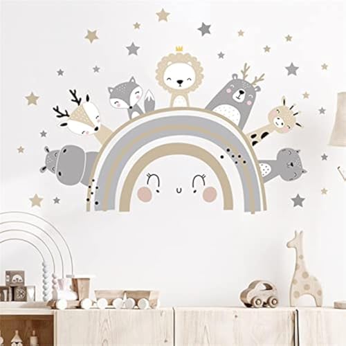 Sarah Duke Wandsticker Regenbogen Kinderzimmer, Stern Tiere Selbstklebend Wandtattoo, DIY...