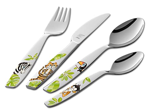 ZWILLING Jungle Kinderbesteck-Set, 4-teilig, mit bunten Tiermotiven, Für Kinder ab 3 Jahren, 18/10...