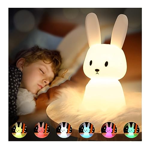 SOLIDEE Bunny Silikon Nachtlicht Kinder USB-Aufladung Nachttischlampe mit 7 Lichtwechsel & Tap...