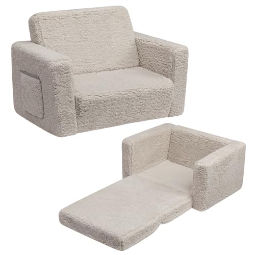 BEJOY Kindersofa Aufklappen 2 in 1 Schlafsofa, Kindersessel, Sherpa Kinder Couch Ausklappbar Kinder...