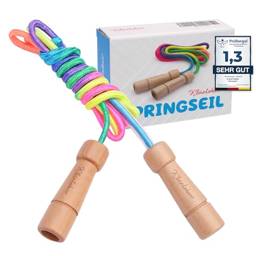 KLEINTOBER premium Springseil Kinder Hüpfseil Set Seil mit Mitteverstärker 220cm verstellbar...