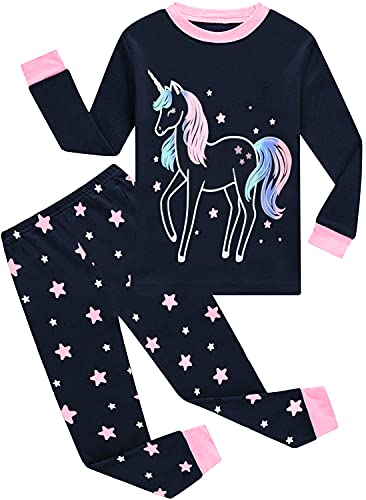 EULLA Kinder Mädchen Schlafanzüge Langarm Baumwolle Winter Pyjama Set Glow in The Dark Einhorn...