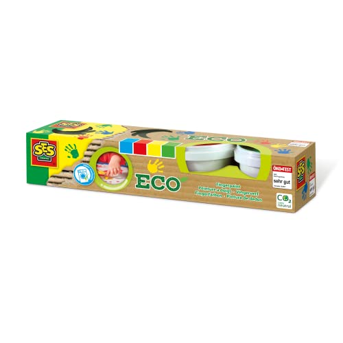 SES Creative 24926 - Eco Fingerfarbe 4 Farben x 150ml, aus natürlichen Rohstoffen, Hautfreundlich,...