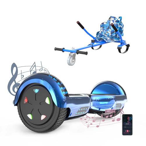 VOUUK 6,5 Zoll Hoverboard mit Sitz, Hoverboard mit Kart, Bluetooth und LED Lichter, für Kinder