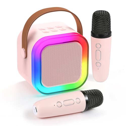 Fede Karaoke Maschine für Kinder Erwachsene, Mini Karaoke Maschine mit 2 Mikrofonen, Tragbarer...