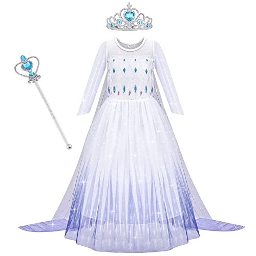 AOOWU ELSA Kostüm Kinder Mädchen ELSA Anna Prinzessin Kleid Kinder ELSA Dress mit Krone Zauberstab...