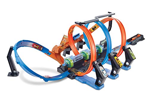 Hot Wheels Autorennbahn Korkenzieher, mit motorisierten Beschleunigern, 3 Looping Tracks und Kurven,...