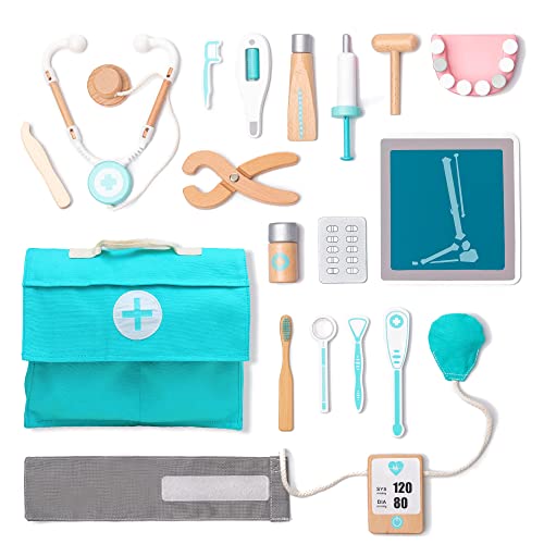 UMU® Holz Arztkoffer Kinder Spielset mit Stethoskop, Blutdruckmessgerät, Zahnarzt Zubehör und...