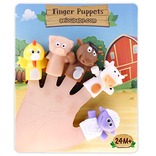 aeioubaby.com Fingerpuppen für Kinder und Babys | 5 Bauernhoftiere | PVC-Handpuppen ohne BPA | Badespielzeug | Handpuppen Geschichten