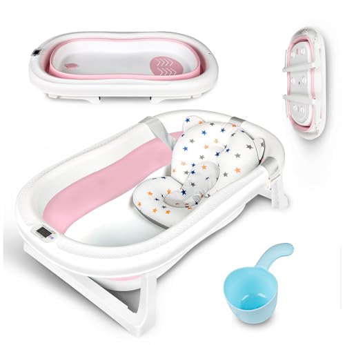 Einesin Groß Faltbare Baby Badewanne mit integriertem Thermometer, Baby Wanne Inkl....