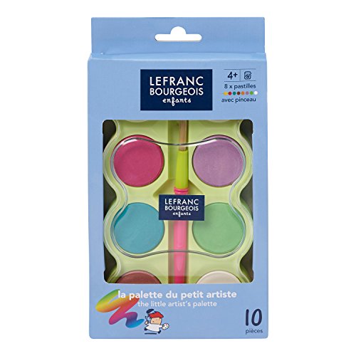 Lefranc & Bourgeois 807347 Wasserfarben Set, 10 Farben Set und Pinsel im Kindermalkasten