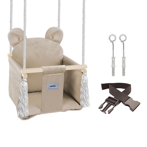 NATILU® Babyschaukel Set Indoor Outdoor | Bär Light Beige Velvet | Babyschaukel | Baby schaukel...