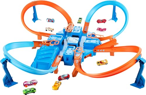 Hot Wheels DTN42 - Trackset, mit Rampen, Kreuzungen und Looping, Parkplätzen, + 1 Fahrzeug